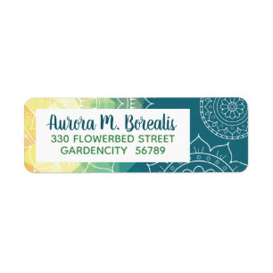 Etiqueta Boho amarelo verde-azul de Mandala