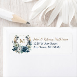 Etiqueta Boho Blue Floral Wreath Monograma Endereço de devo