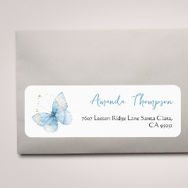 Etiqueta Boho Butterfly Blue Floral Boy Baby Shower Address