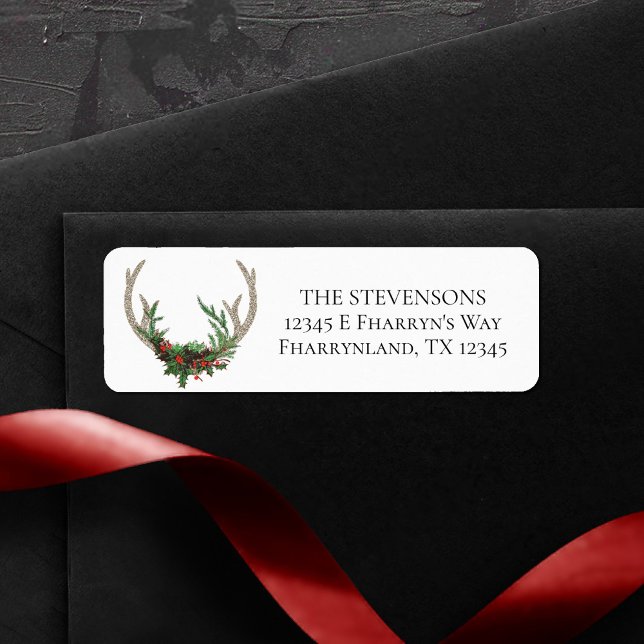 Etiqueta Boho Deer Antlers | Endereço de Natal Russo (Criador carregado)