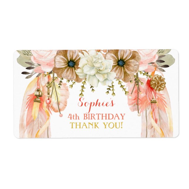 Etiqueta Boho Dream Catcher Water Bottle Gift Obrigado (Frente)