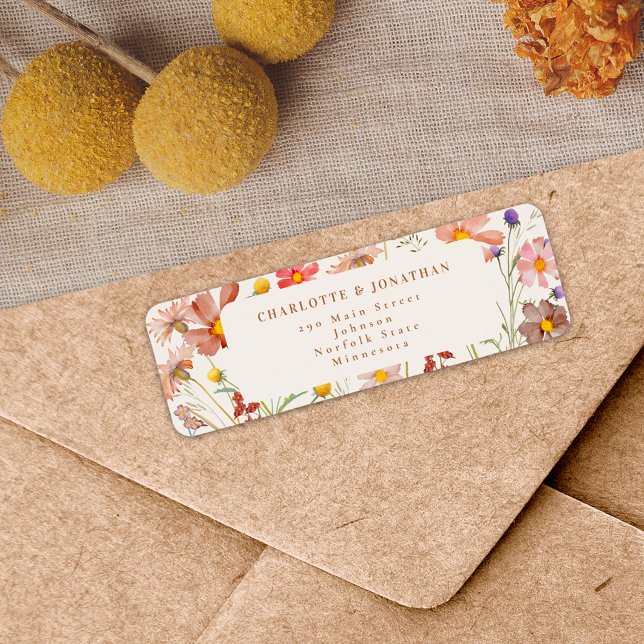 Etiqueta Boho Fall Floral Terracotta Beige Wedding (Terracotta burnt orange beige Rustic Wildflower boho fall Wedding return address label stickers)