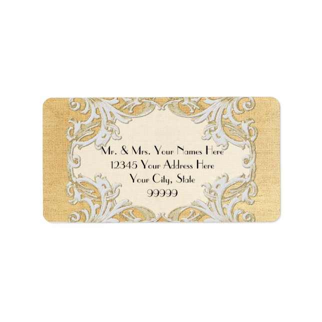 Etiqueta BOHO Faux Burlap n Lace gypsy moderno mod (Frente)