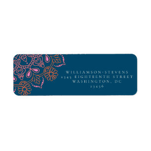 Etiqueta Boho Floral Mandala Azul Teal Elegante Casamento