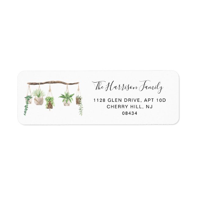 Etiqueta Boho Hanging Plant Watercolor (Frente)