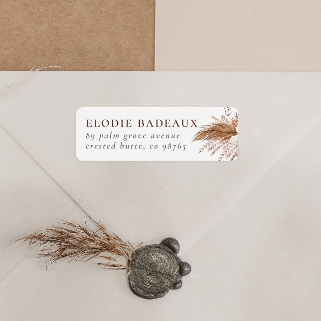 Etiqueta Boho Pampas Grass Terracotta Modern Retrun Endereç (Return Address Label Mock-up)