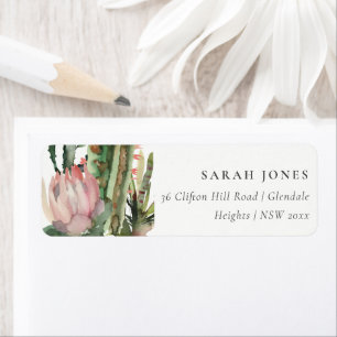 ETIQUETA BOHO PINK FLORAL CACTI FOLIAGE WATERCOLOR ENDEREÇO