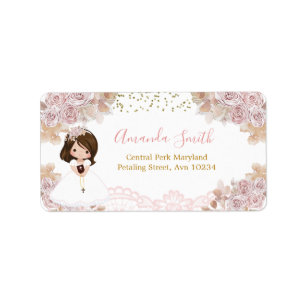 Etiqueta Boho Pink Floral Girl First Santa Morada Comunitár