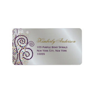 Etiqueta Boho Purple Spirals Elegant Wedding Address Labs