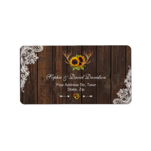 Etiqueta Boho Sunflower Antlers Wood Lace Wedment