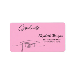 Etiqueta Boina de Graduado Preta Rosa