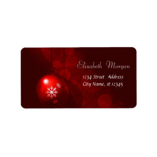 Etiqueta Bola de Natal Vermelha, Flocos de Neve, Vermelho