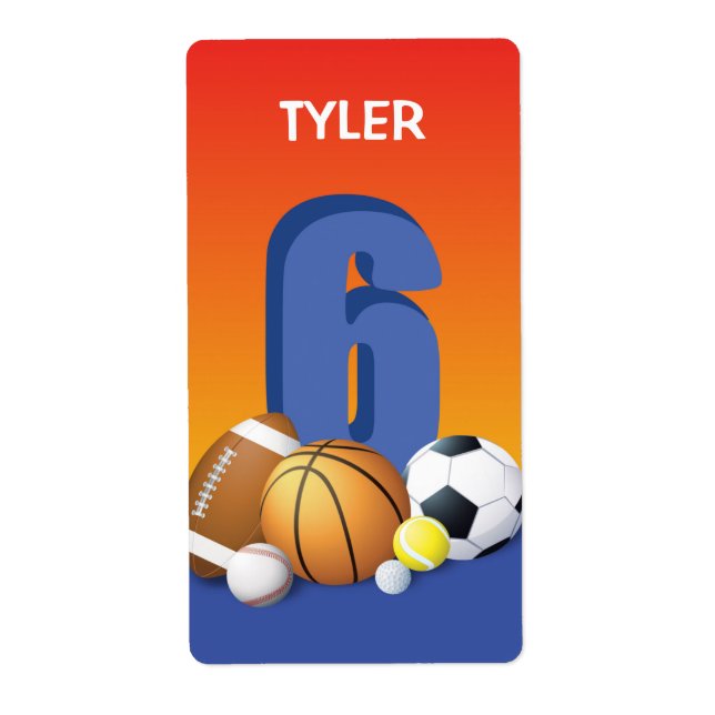 Etiqueta Bolas de Esportes de Aniversário 6 (Frente)