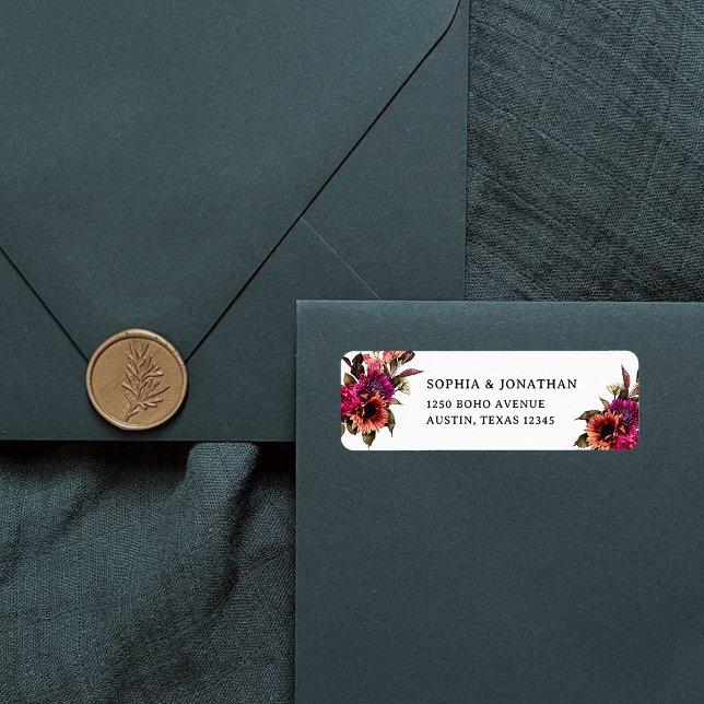 Etiqueta Bold Floral | Casamento Dramático e Elegante (Bold and modern floral return address labels)