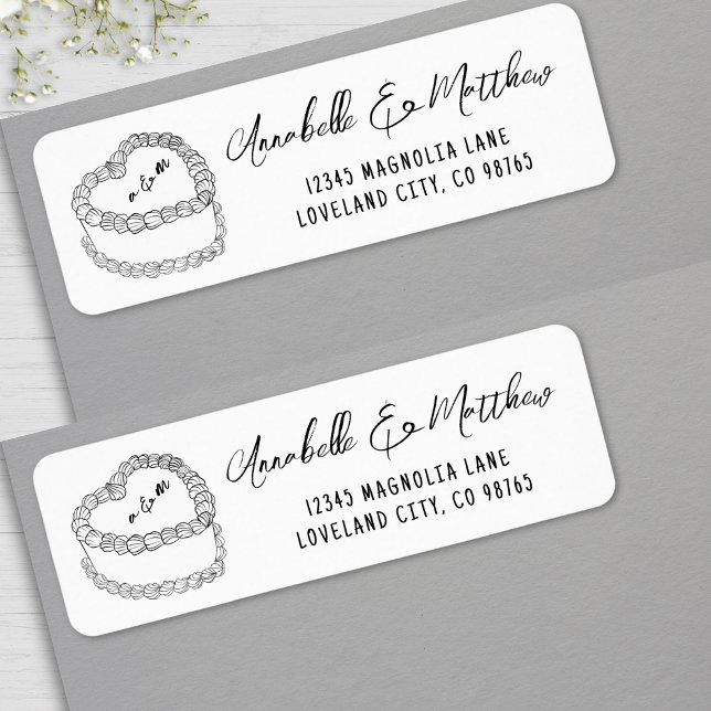 Etiqueta Bolo Antigo Endereço de Devolução de Casamento Des (Vintage Cake Hand Drawn Wedding Return Address label )
