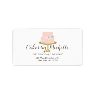 Etiqueta Bolo cor-de-rosa elegante com o bolo floral que