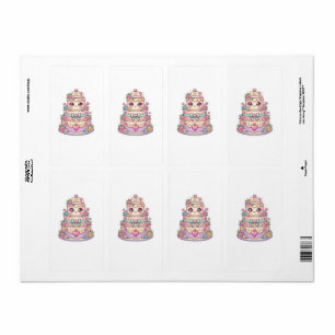 Etiqueta Bolo de Casamento Kawaii Fofo Pastel Floral