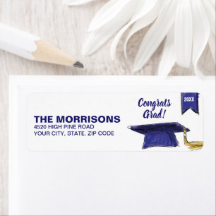 Etiqueta Boné de formatura Dourado Azul de Graduação Per