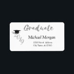 Etiqueta Boné de formatura Silver Elegante<br><div class="desc">Etiqueta de endereço de retorno de graduação elegante com boné de formatura.</div>