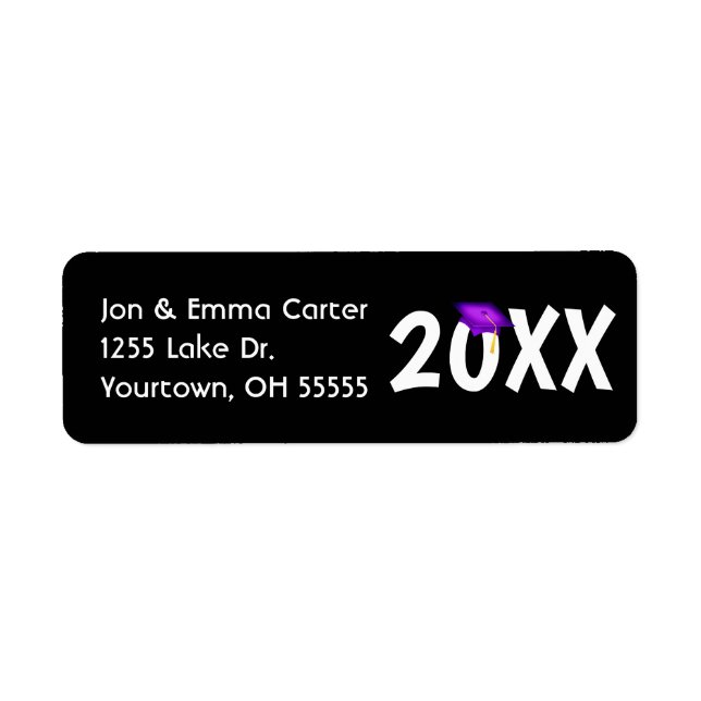 Etiqueta Boné roxo de graduação e torneira de ouro (Frente)