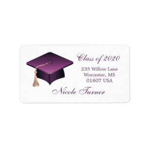 Etiqueta Boné roxo do almofariz da graduação
