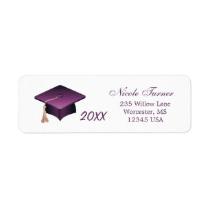 Etiqueta Boné roxo do almofariz da graduação