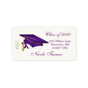 Etiqueta Boné roxo do almofariz, graduação do diploma