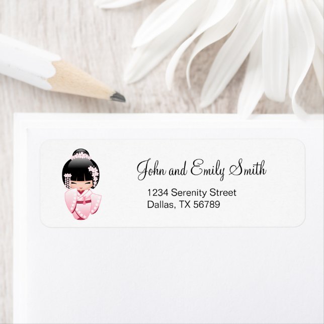 Etiqueta Boneca White Kimono Kokeshi - Garota Gisha Bonita (Insitu)