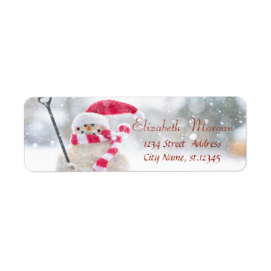 Etiqueta Boneco de Neve Com Chapéu de Papai Noel Feriado