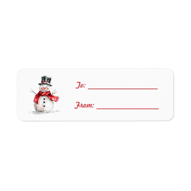 Etiqueta Boneco de Neve de Chapéu Preto e Cachecol Vermelho (Frente)
