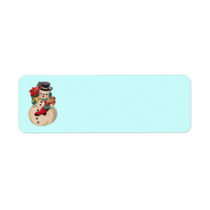 Etiqueta Boneco de neve do vintage com poinsétia