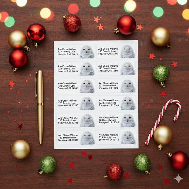 Etiqueta Bonita, Dreamy e Serene Snowy Owl (Snowy Owl Return Address Labels Cover Photo)