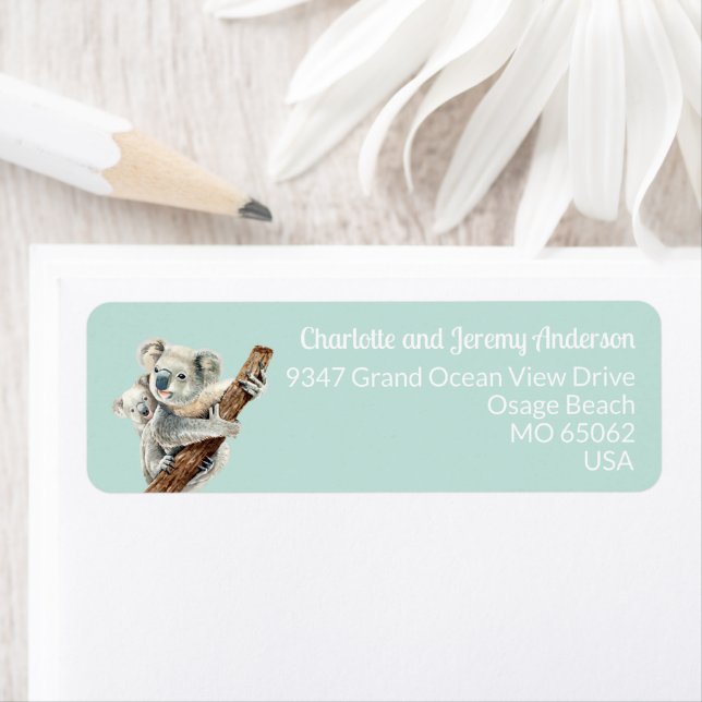 Etiqueta Bonita, Mãe e Bebê, aquarela Koala, em verde claro (Insitu)