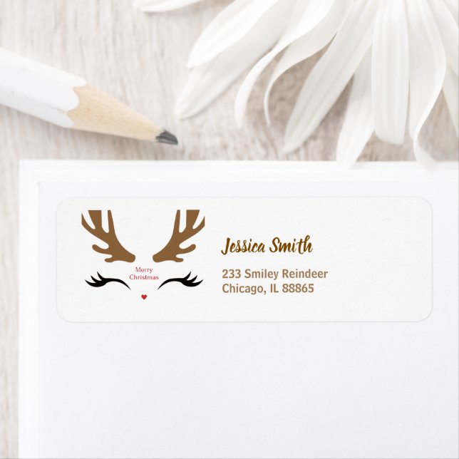 Etiqueta Bonita Reindeer Face Moderna Férias de Natal Feliz (Insitu)