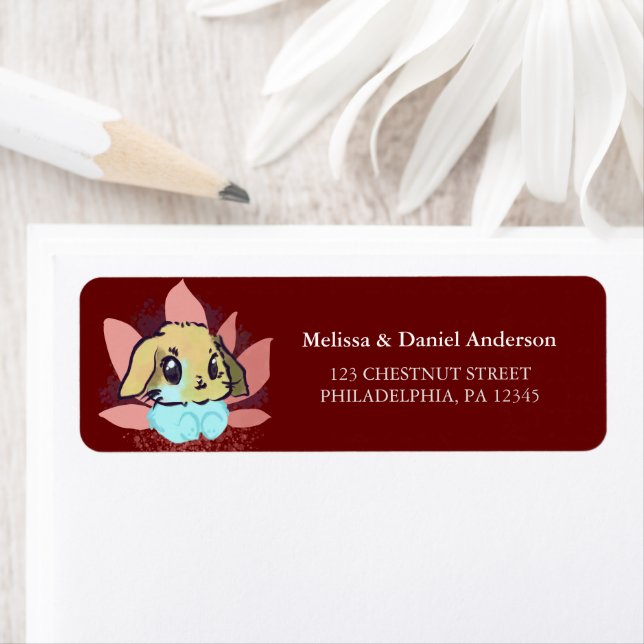 Etiqueta Bonito Chá de fraldas Coelhinho Burgundy (Insitu)