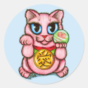Etiqueta bonito da arte do gato da boa sorte de
