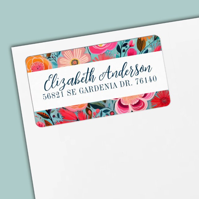 Etiqueta Bonito Endereço de Devolução Floral Girly Botânica (A pretty colorful floral return address label with script typography. Personalize them.)