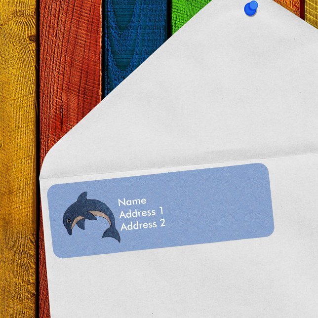 Etiqueta Bonito Espumante Olhar Um Golfinho Branco Azul (Jumping sparkle like blue dolphin on blue return address labels.)