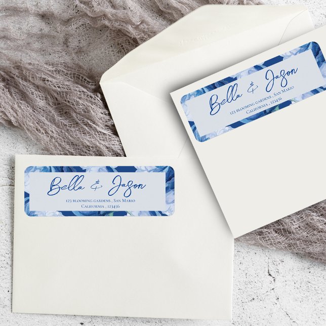 Etiqueta Bonito Floral Blue Flowers Endereço de Devolução d (Pretty Floral Blue Flowers Wedding Return Address Label)