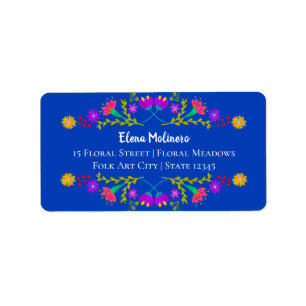 Etiqueta Bonito mexicano Fiesta Folk Art Royal Blue Address