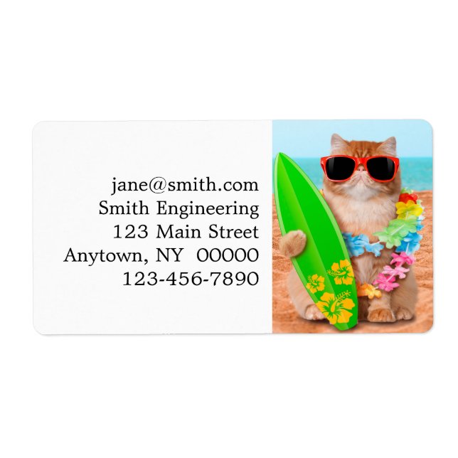 Etiqueta Bonito surfista na praia (Frente)