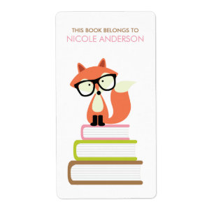Etiqueta Bookplate bonito do Fox vermelho do hipster