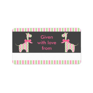 Etiqueta Bookplate gêmeo V2 do girafa da menina