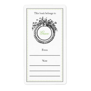 Etiqueta Bookplate personalizado francês   verde e preto
