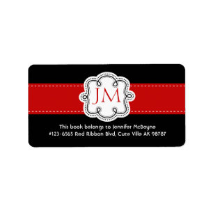 Etiqueta Bookplate preto e vermelho personalizado das