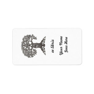 Etiqueta Bookplate retangular da árvore da leitura