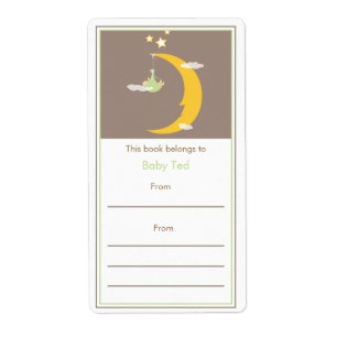 Etiqueta Bookplate verde da lua e das estrelas