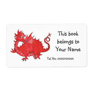 Etiqueta Bookplate vermelho bonito customizável do dragão