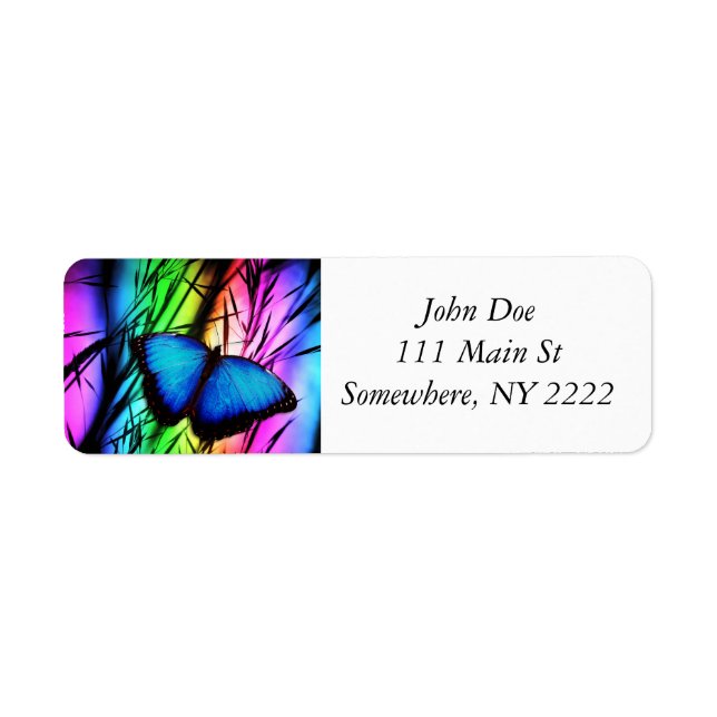 Etiqueta Borboleta Azul Arco-Íris (Frente)