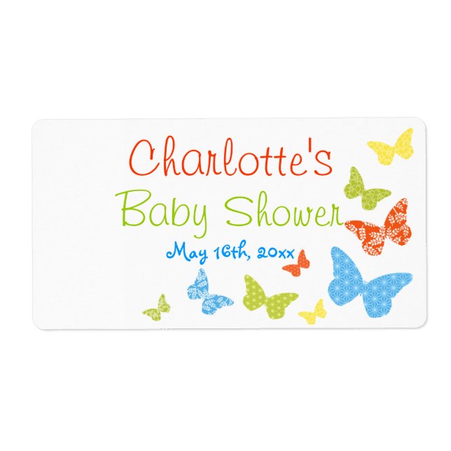 Etiqueta Borboleta Beija Chá de fraldas Rótulos de Garrafa  (Frente)